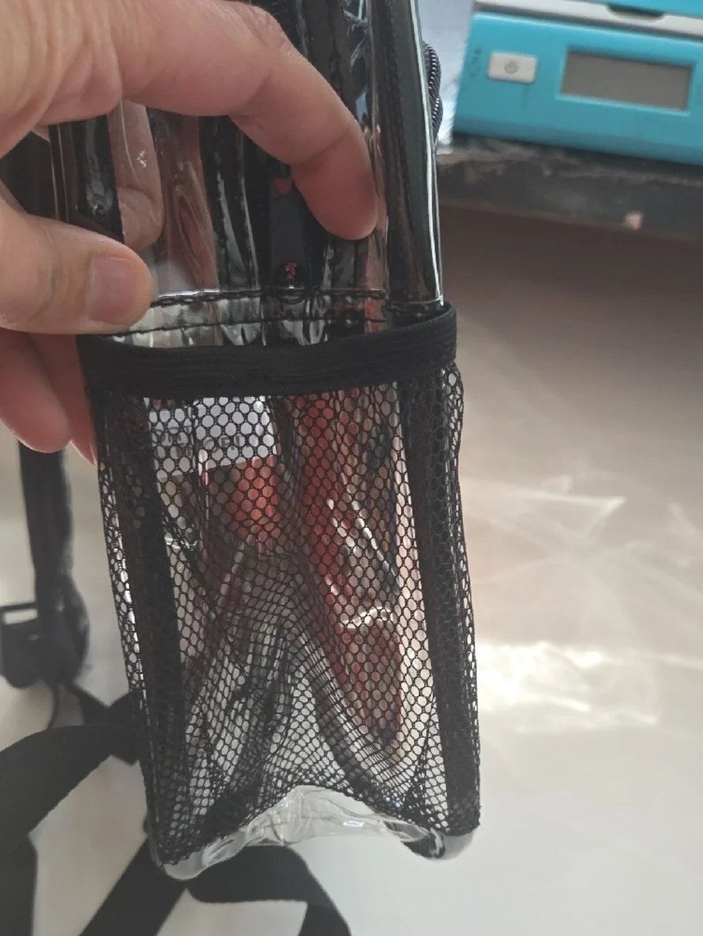 Clear Vinyl Backpack with Red Aztec Front Pocket